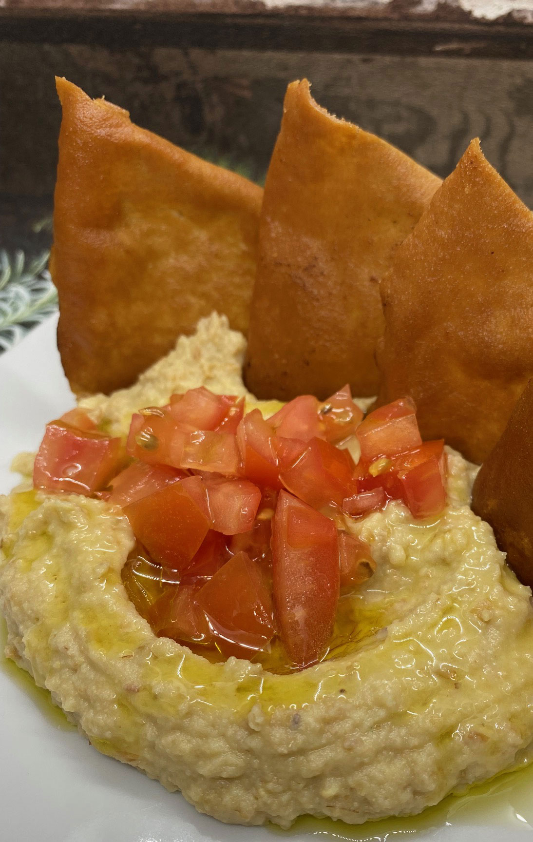 hummus amb cruixent de pa libanes